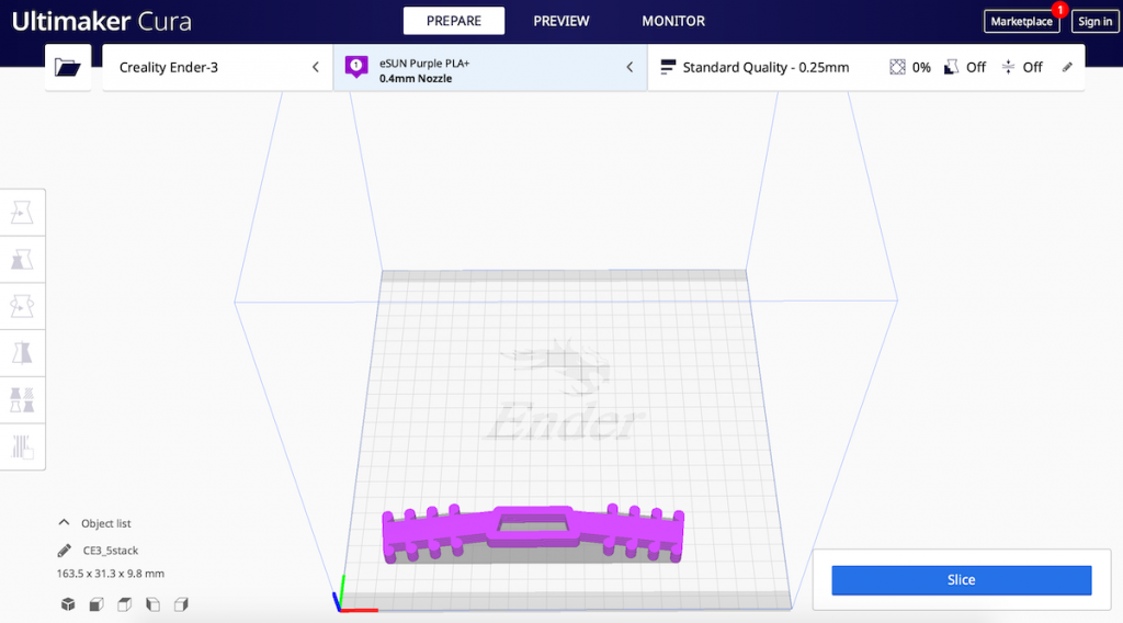 Ear Saver Stack in Cura