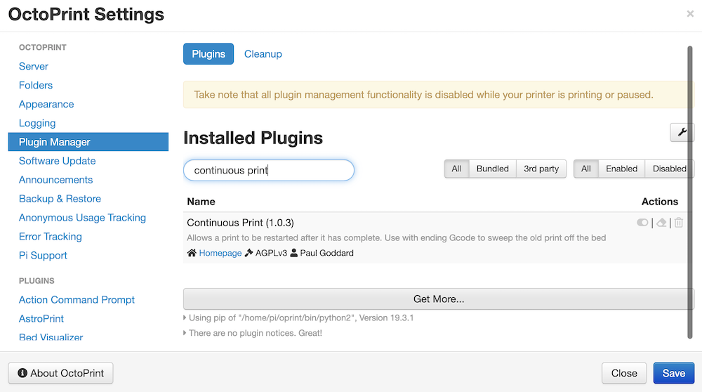 OctoPrint Continuous Print Queue Plugin Installation